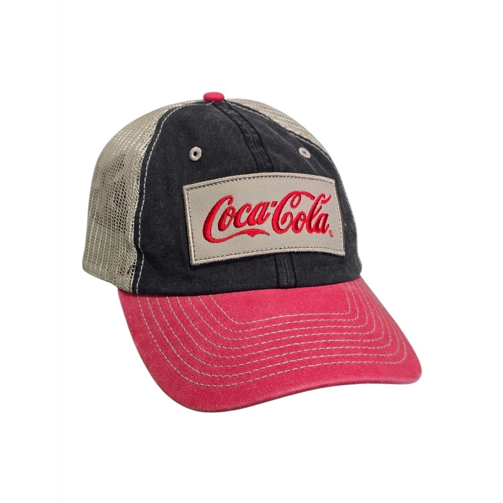 Coca-Cola Trucker Hat Mens OSFA Black Red Mesh Back Snapback Patch